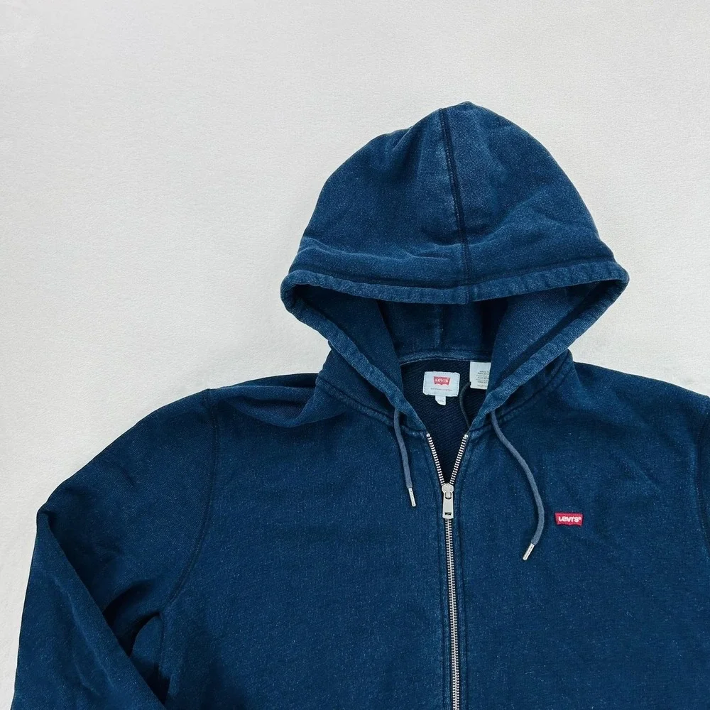 Levi's Hoodie Mens 2XL Blue Full Zip Fleece Sweatshirt Red Tab Logo Jacket